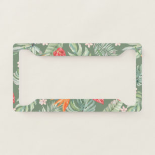 Tropics Flower Foliage Fantasy with Monogram License Plate Frame