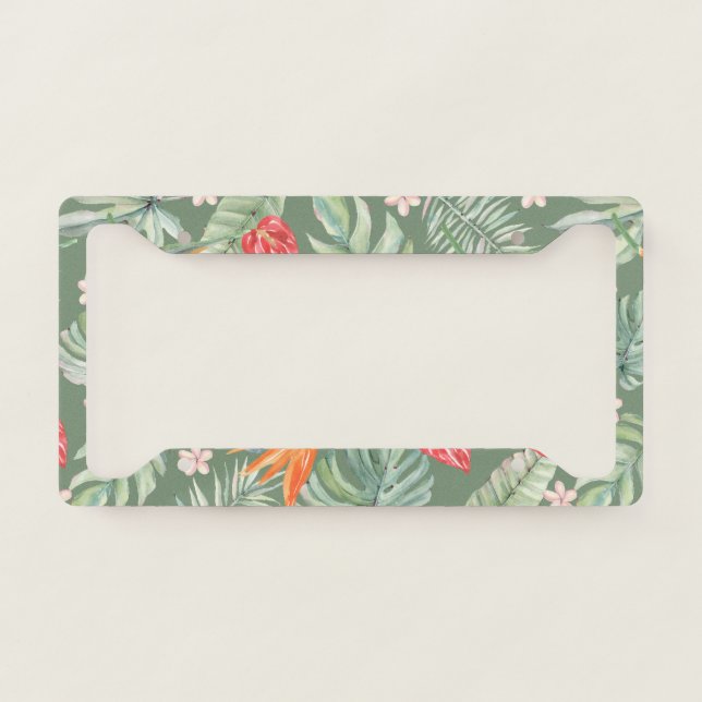 Tropics Flower Foliage Fantasy with Monogram License Plate Frame (Front)