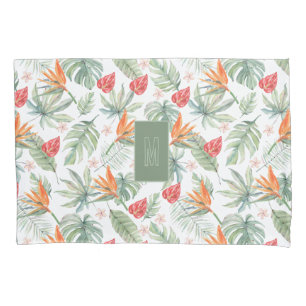 Tropics Flower Foliage Fantasy with Monogram Pillow Case