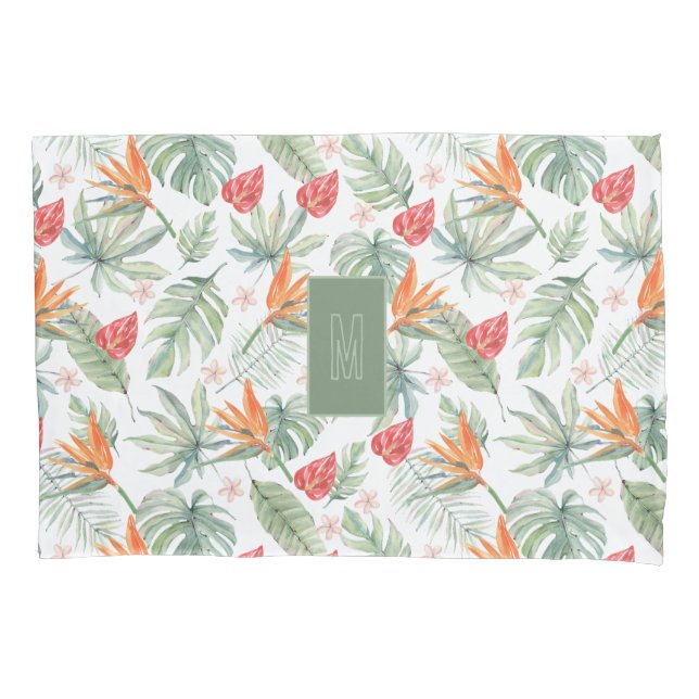 Tropics Flower Foliage Fantasy with Monogram Pillow Case (Front)
