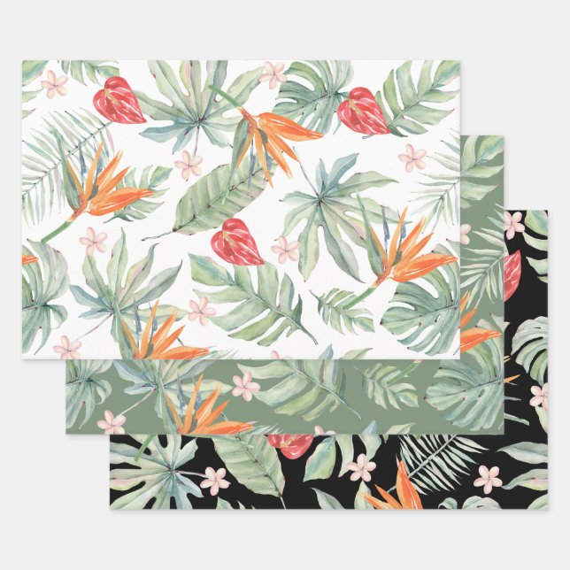  Tropics Flower Foliage Fantasy with Monogram Wrapping Paper Sheets (Set)