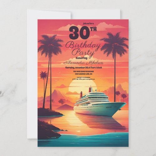 Tropics Seascape Beach Cruise Palm Birthday Party Invitation