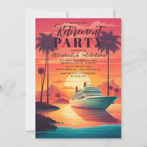 Tropics Seascape Beach Cruise Palm Retirement Invitation