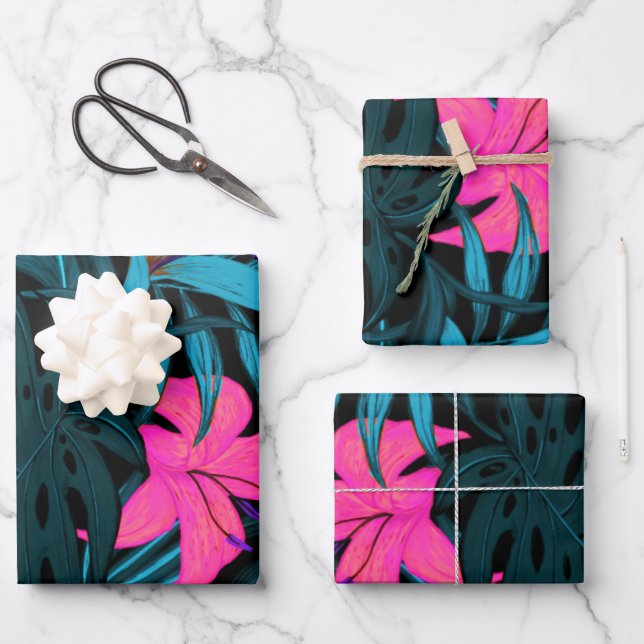 Tropigoth tropical goth flowers hawaii exotic wrapping paper sheets (Front)