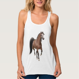 Trotting Bay Arabian Horse Ladies Flowy Tank Top