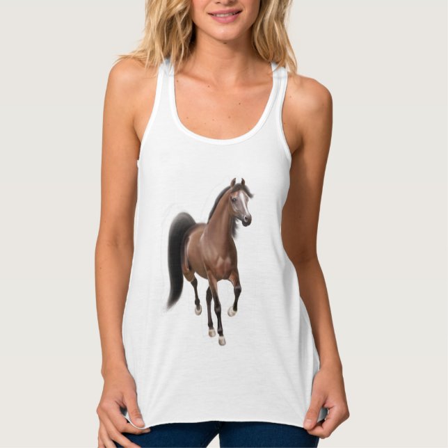 Trotting Bay Arabian Horse Ladies Flowy Tank Top (Front)