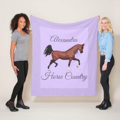 Trotting Bay Arabian Horse Purple Horse Country Fleece Blanket