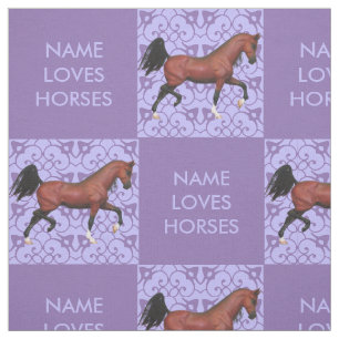 Trotting Bay Arabian Horse Purple Pattern Fun Fabric