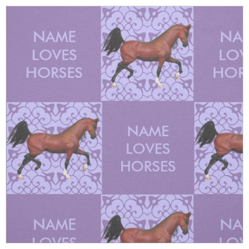 Trotting Bay Arabian Horse Purple Pattern Fun Fabric