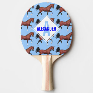 Trotting Bay Arabian Horses Pattern Monogram Fun Ping Pong Paddle