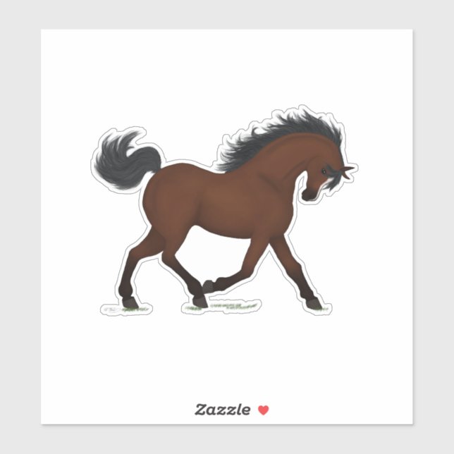 Trotting Bay Horse Pony With Blaze Equestrian Sticker (Sheet)