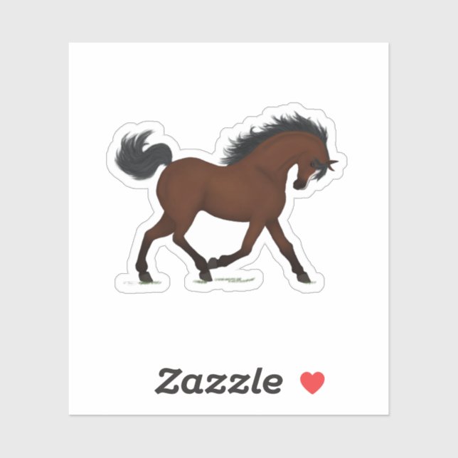 Trotting Bay Horse With Blaze Pony Equestrian Sticker (Sheet)