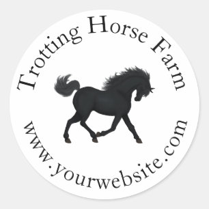 Trotting Black Horse Circular Text Equestrian Classic Round Sticker