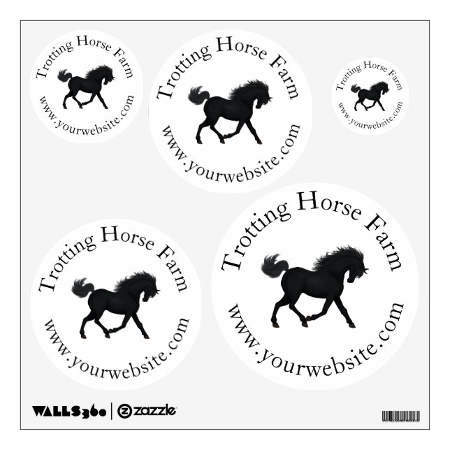 Trotting Black Horse Circular Text Equestrian Wall Decal (Front)