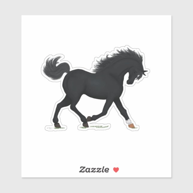 Trotting Black Horse With Star & Sock Black Beauty Sticker (Sheet)