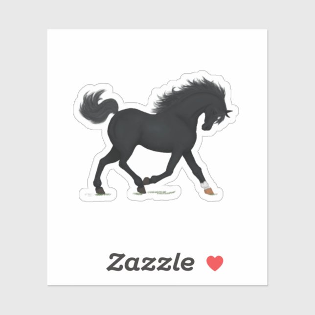 Trotting Black Horse With Star & Sock Black Beauty Sticker (Sheet)