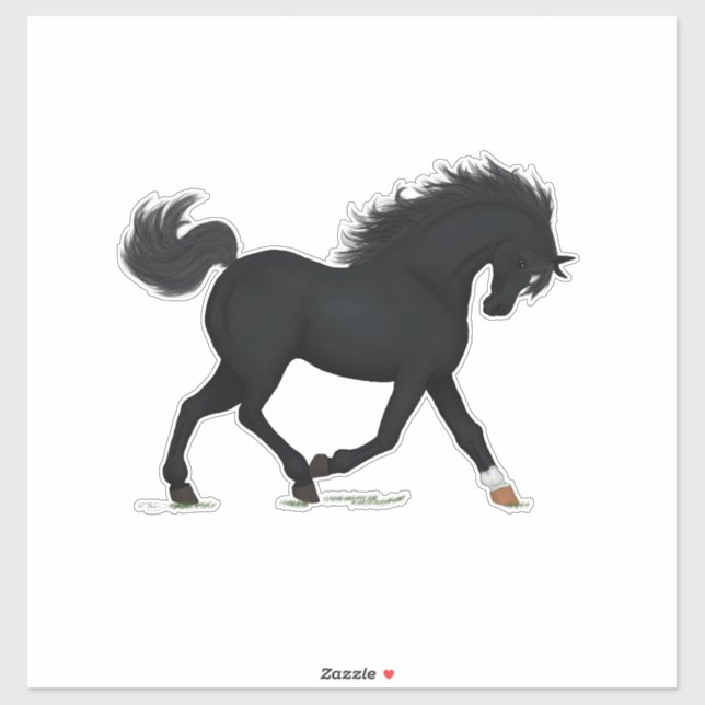 Trotting Black Horse With Star & Sock Black Beauty Sticker (Sheet)