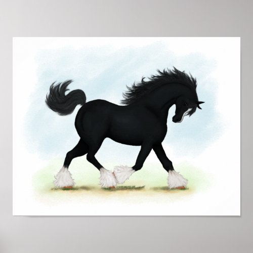 Trotting Black Shire Horse Equestrian Poster