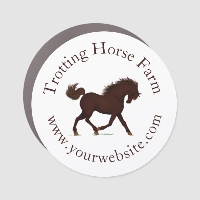 Trotting Brown Horse Circular Text Equestrian Car Magnet (Front)