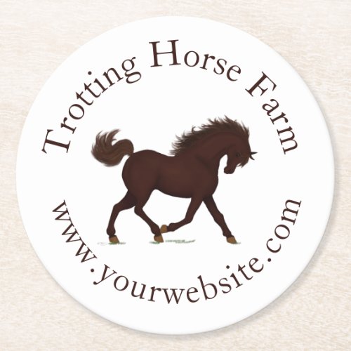 Trotting Brown Horse Circular Text Equestrian Round Paper Coaster