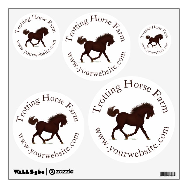 Trotting Brown Horse Circular Text Equestrian Wall Decal (Front)