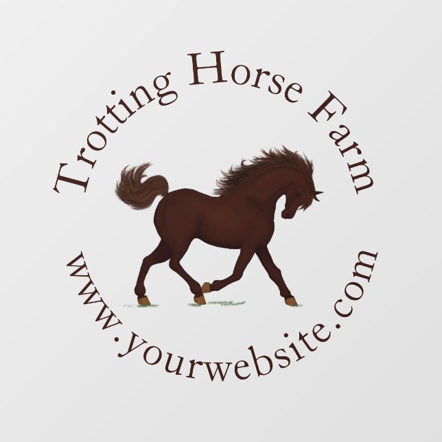 Trotting Brown Horse Circular Text Equestrian Wall Decal (Front)