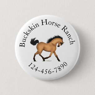 Trotting Buckskin Horse Circular Text Equestrian Button