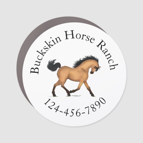 Trotting Buckskin Horse Circular Text Equestrian Car Magnet