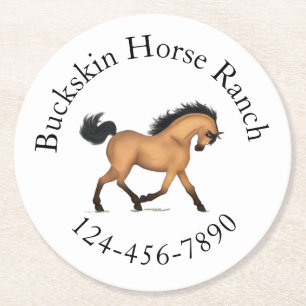 Trotting Buckskin Horse Circular Text Equestrian Round Paper Coaster