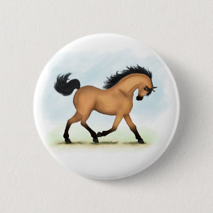 Trotting Buckskin Horse Equestrian Button