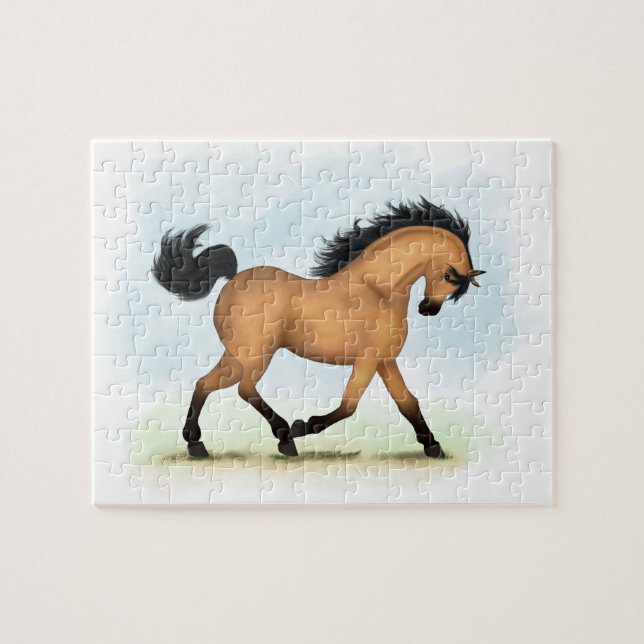 Trotting Buckskin Horse Equestrian Horse Lover's Jigsaw Puzzle (Horizontal)
