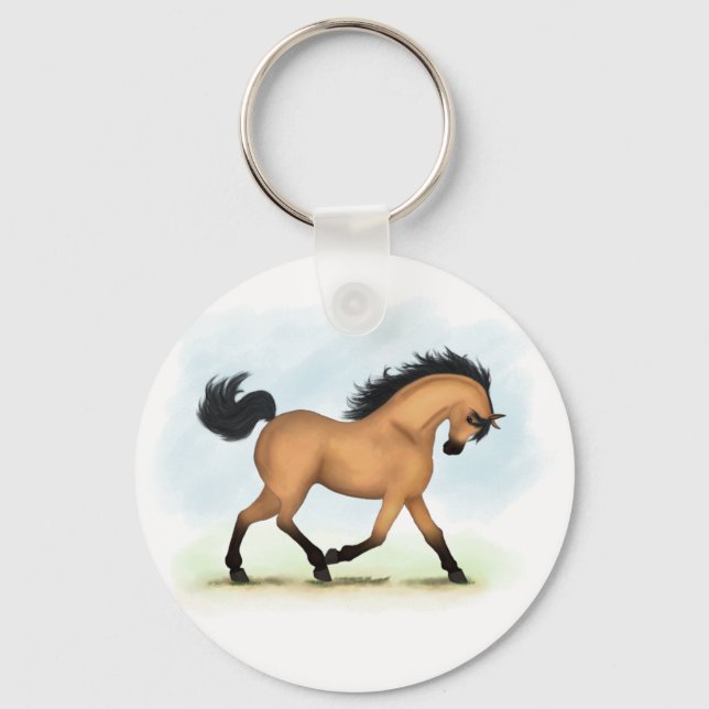 Trotting Buckskin Horse Equestrian Keychain (Front)