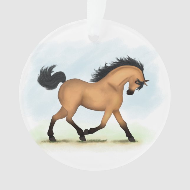 Trotting Buckskin Horse Equestrian Ornament (Front)