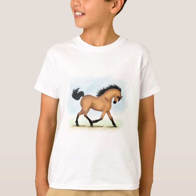 Trotting Buckskin Horse Equestrian T-Shirt (Front)