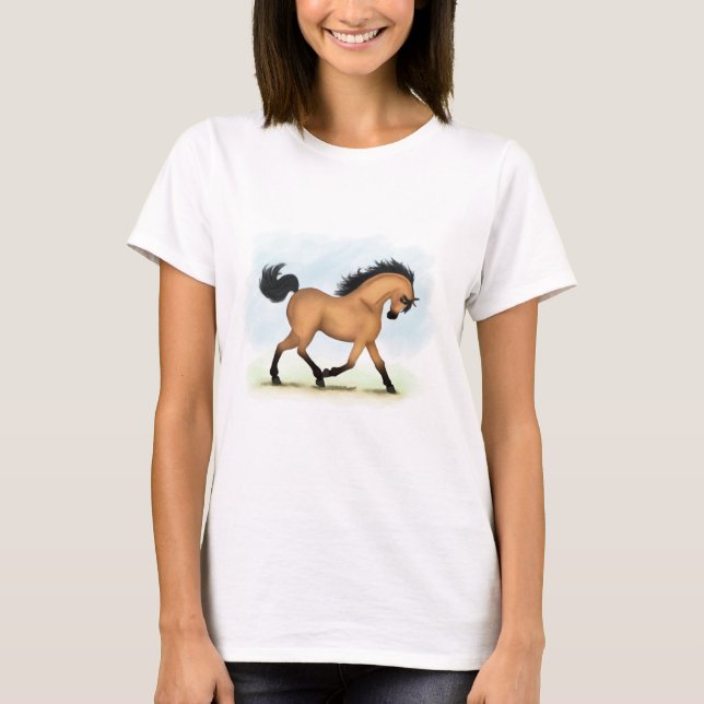Trotting Buckskin Horse Equestrian T-Shirt (Front)