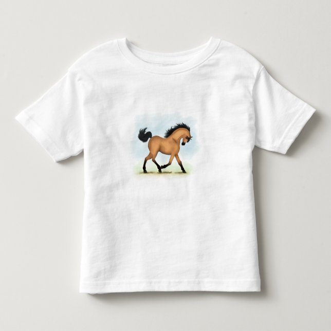 Trotting Buckskin Horse Equestrian Toddler T-shirt (Front)