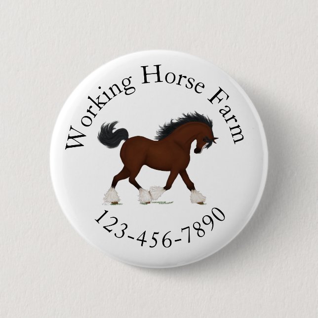 Trotting Clydesdale Horse Circular Text Custom Button (Front)