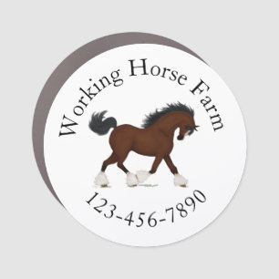 Trotting Clydesdale Horse Circular Text Custom Car Magnet