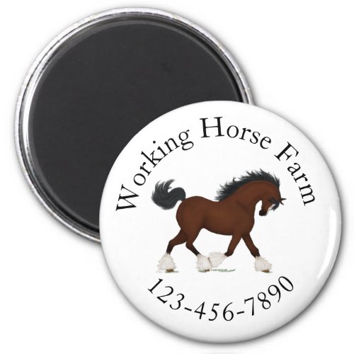 Trotting Clydesdale Horse Circular Text Custom Magnet