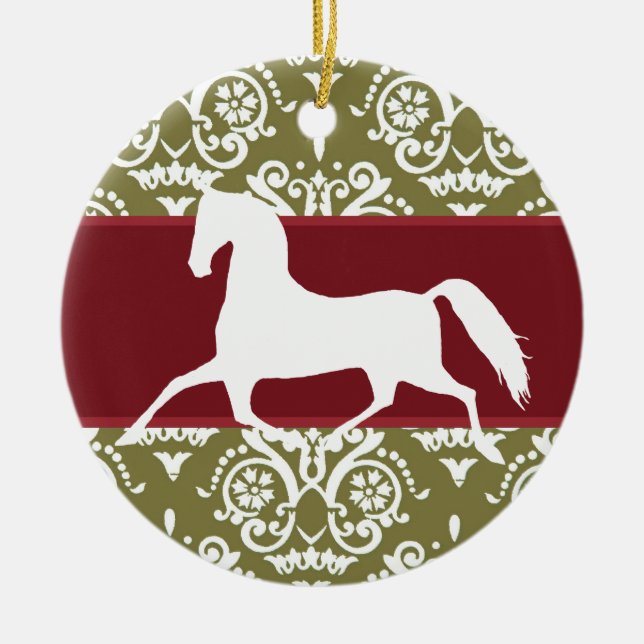 Trotting Horse Holiday Christmas Ceramic Ornament (Front)