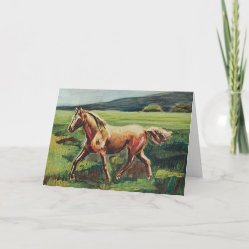 Trotting Horse Oil Painting Blank Card