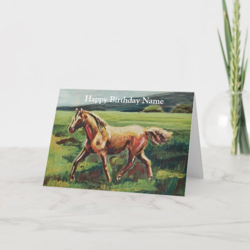 Trotting Horse Oil Painting Happy Birthday Card