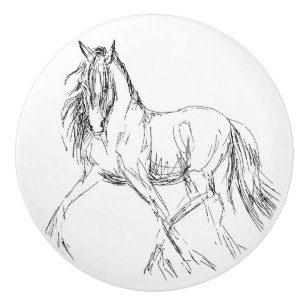 Trotting Horse Sketch Artwork Ceramic Knob