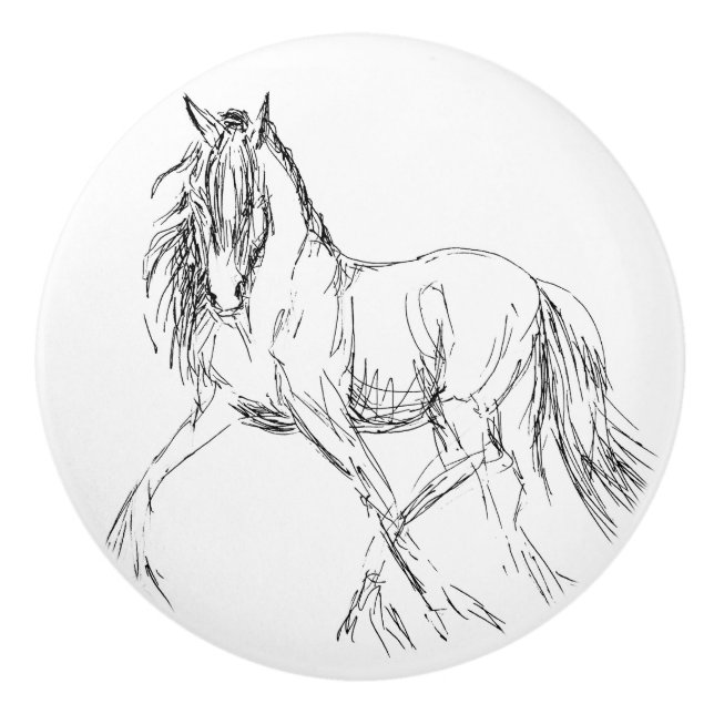 Trotting Horse Sketch Artwork Ceramic Knob (Front)