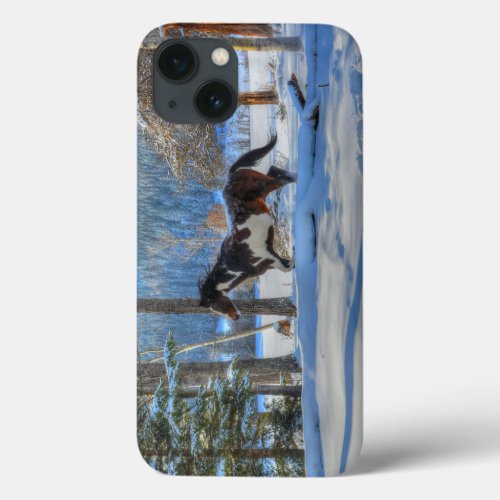 Trotting Pinto Paint Stallion  Winter Snows iPhone 13 Case