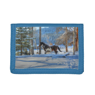Trotting Pinto Paint Stallion & Winter Snows Tri-fold Wallet