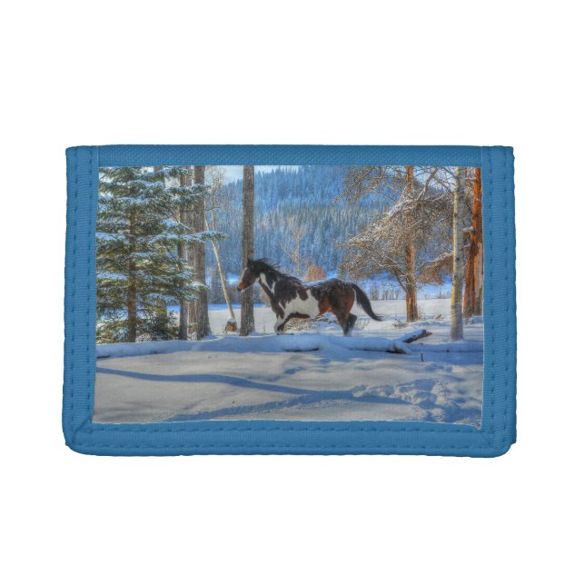 Trotting Pinto Paint Stallion & Winter Snows Trifold Wallet (Front)