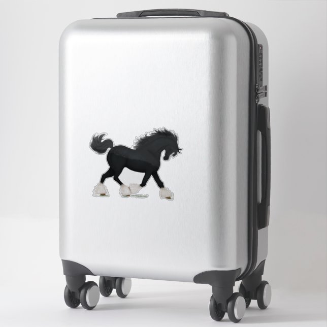 Trotting Shire Horse Draft Black with Blaze Sticker (Suitcase)