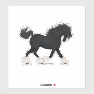 Trotting Shire Horse Draft Black with Blaze Sticker