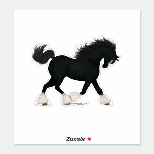 Trotting Shire Horse Draft Black with Blaze Sticker